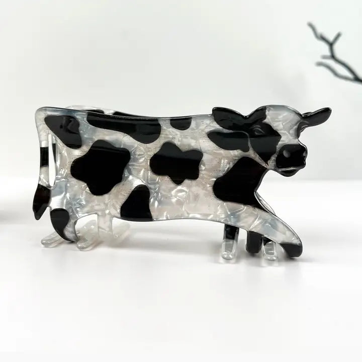 Black and White Cow Animal Hair Claw Clip
