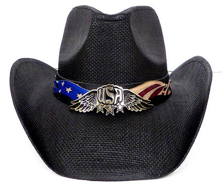 August Caps USA Band Black Straw Hat
