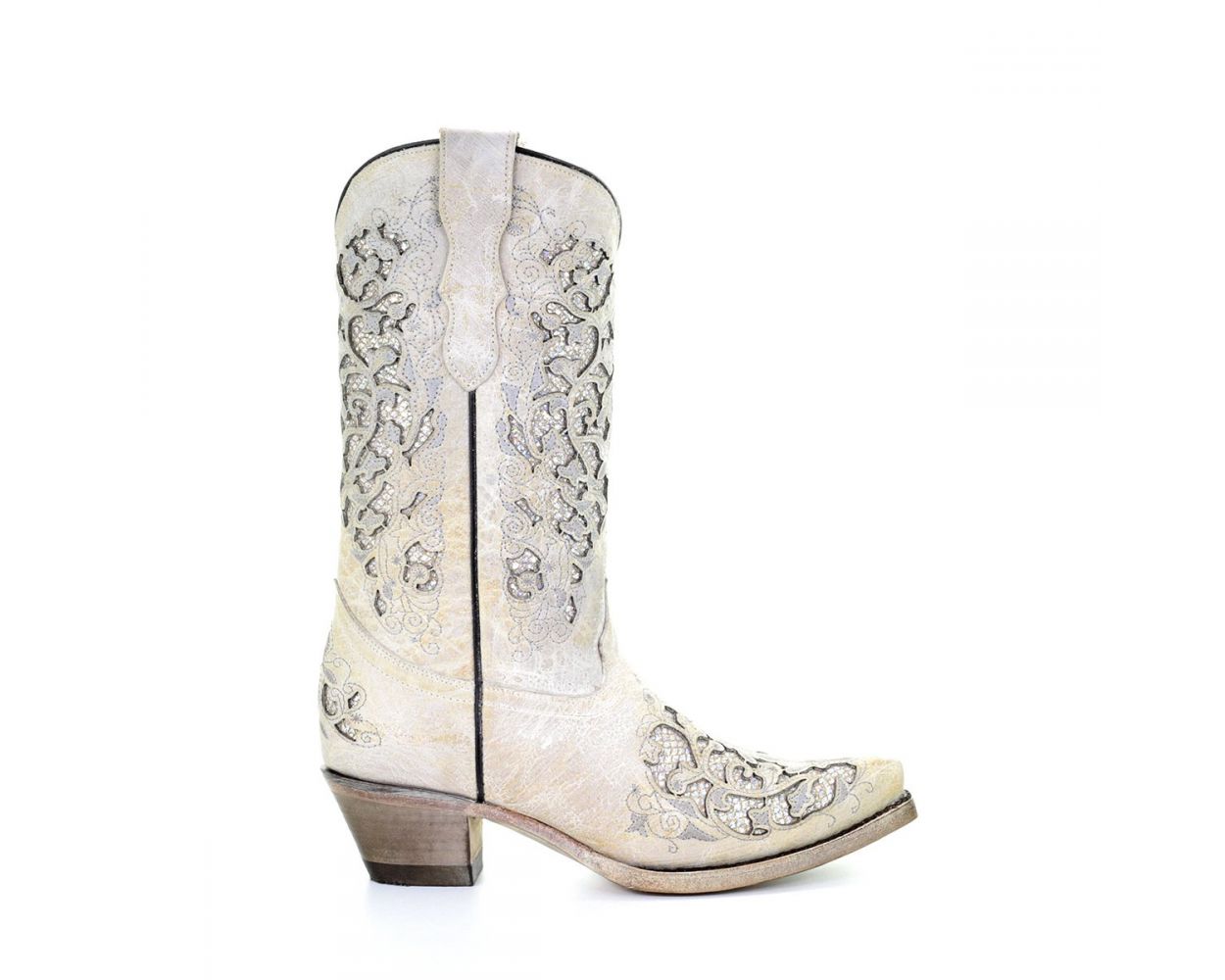 Corral Teens White Glitter Inlay & Embroidery Boots