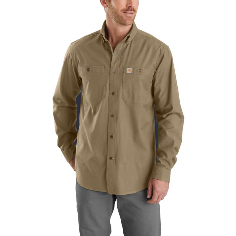 Carhartt Men's Rugged Flex Relaxed Fit Midweight Canvas Long-Sleeve Shirt - DARK KHAKI 253