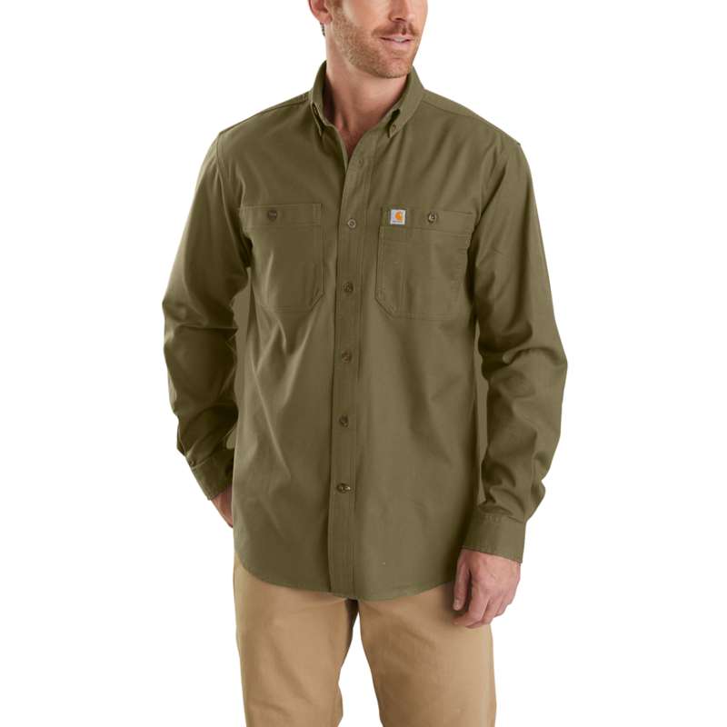 Carhartt Men's Rugged Flex Relaxed Fit Midweight Canvas Long-Sleeve Shirt - OLIVE 396