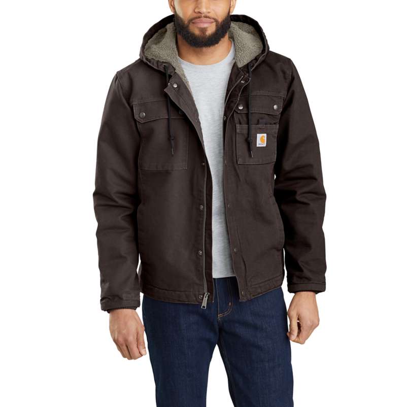 Carhartt Men's Relaxed Fit Washed Duck Sherpa-Lined Utility Jacket - DARK BROWN DKB