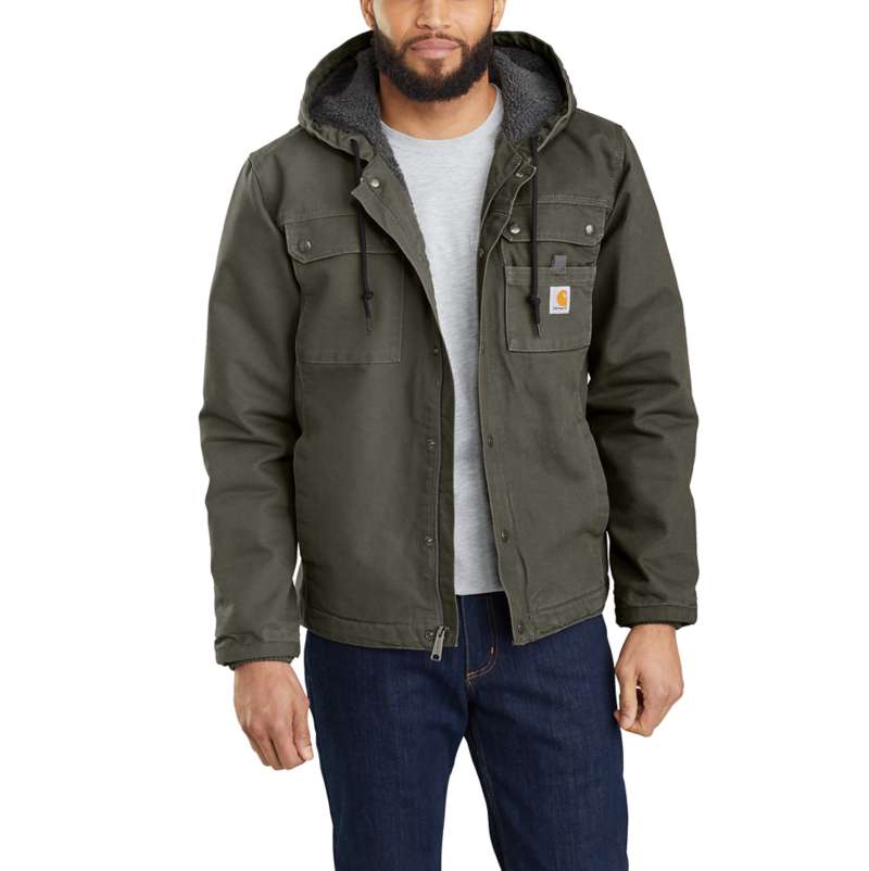 Carhartt Men's Relaxed Fit Washed Duck Sherpa-Lined Utility Jacket - MOSS MOS