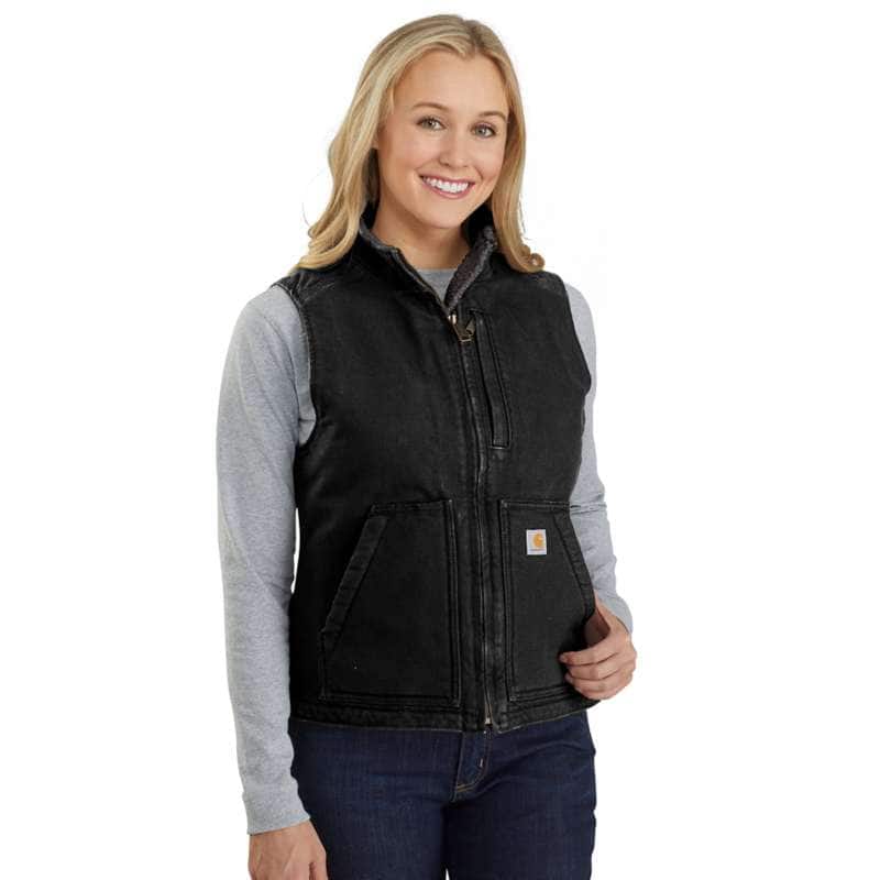 Carhartt Women's Washed Duck Sherpa Lined Vest - BLACK BLK