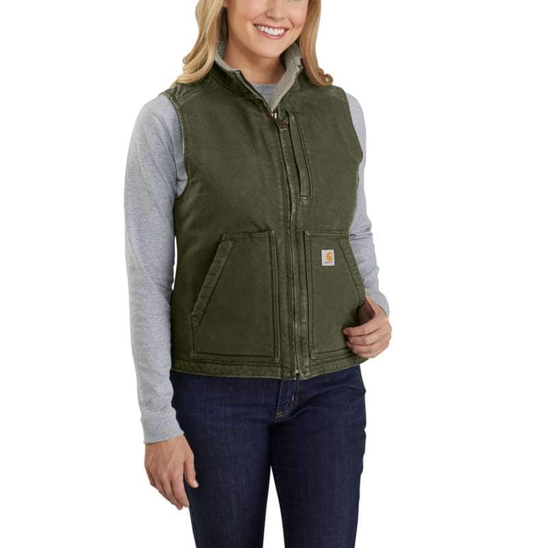 Carhartt Women's Washed Duck Sherpa Lined Vest - BASIL G72