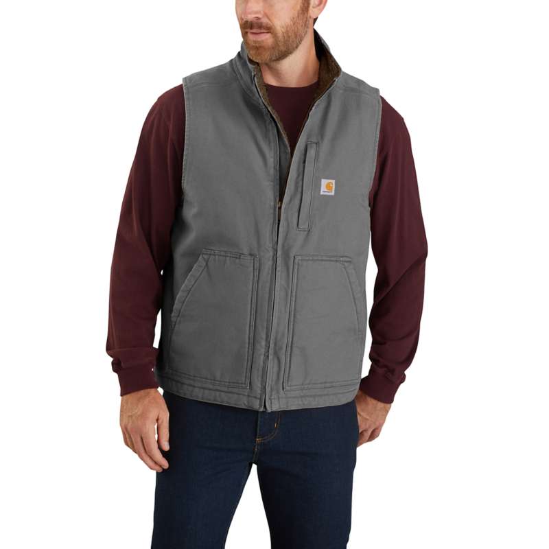 Carhartt Men's Loose Fit Washed Duck Sherpa-Lined Mock-Neck Vest - GRAVEL GVL