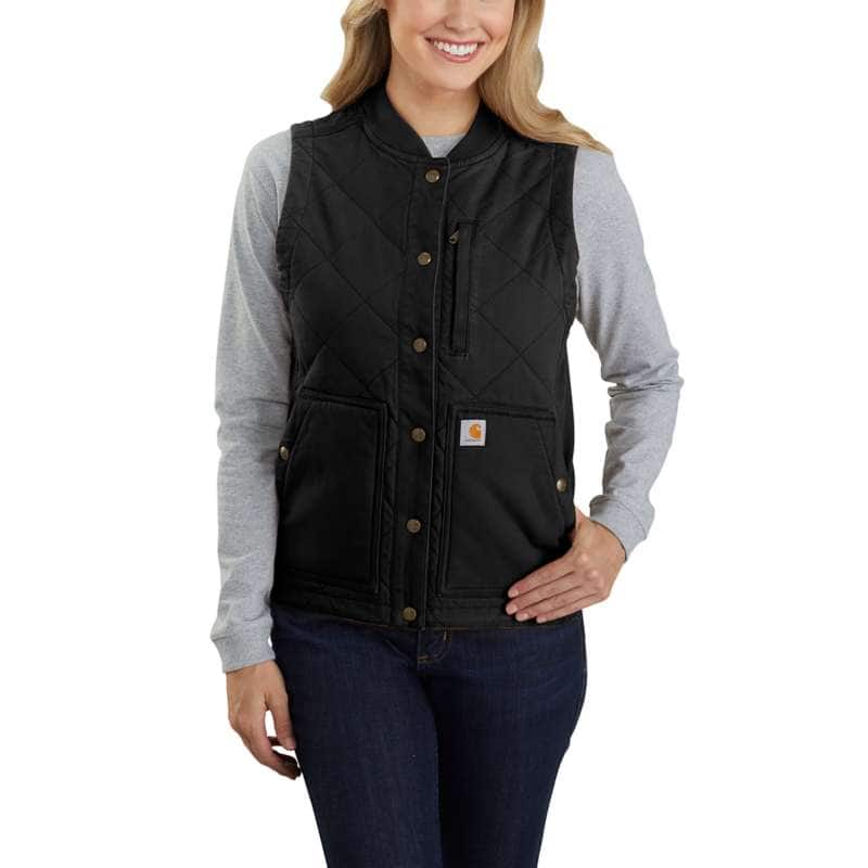 Women's Rugged Flex Relaxed Fit Canvas Insulated Rib Collar Vest - BLACK N04