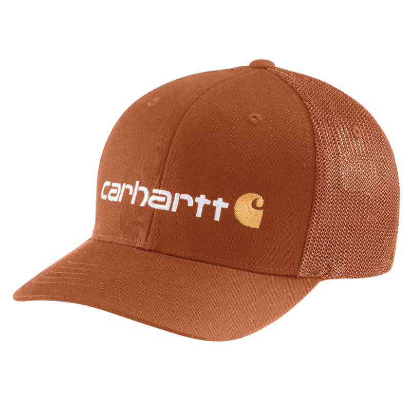 Carhartt Men's Rugged Flex Fitted Canvas Mesh-Black Logo Graphic Cap - SIENNA 227