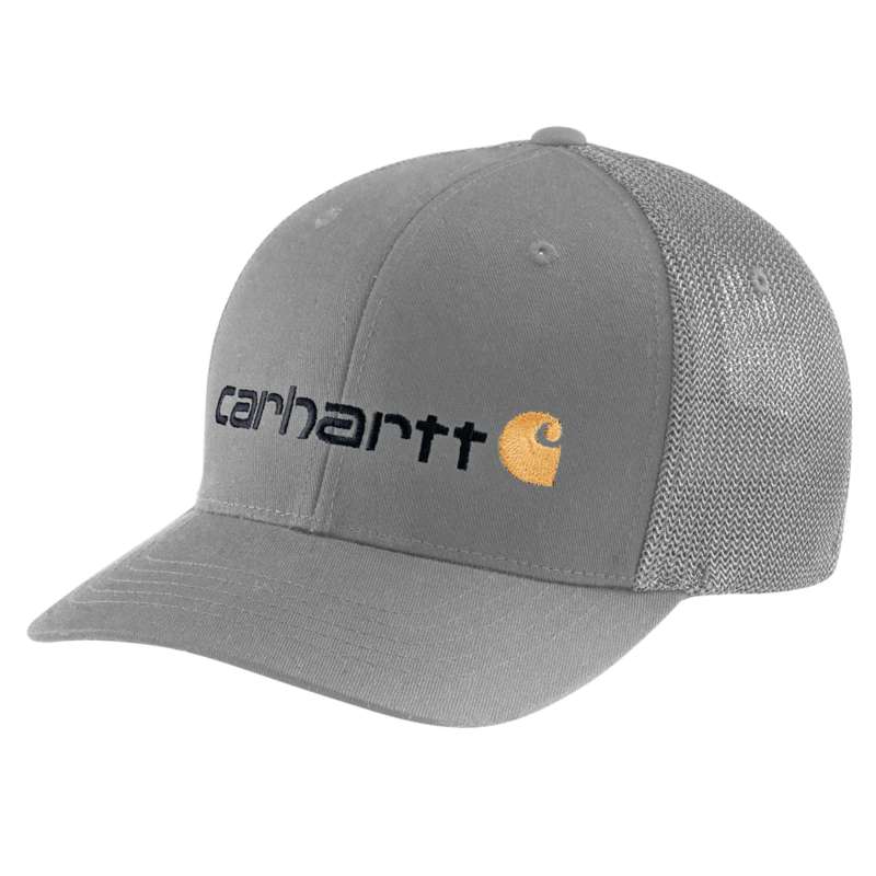 Carhartt Men's Rugged Flex Fitted Canvas Mesh-Black Logo Graphic Cap - ASPHALT APH
