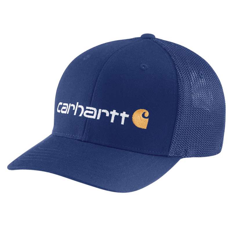 Carhartt Men's Rugged Flex Fitted Canvas Mesh-Black Logo Graphic Cap - SCOUT BLUE SCU