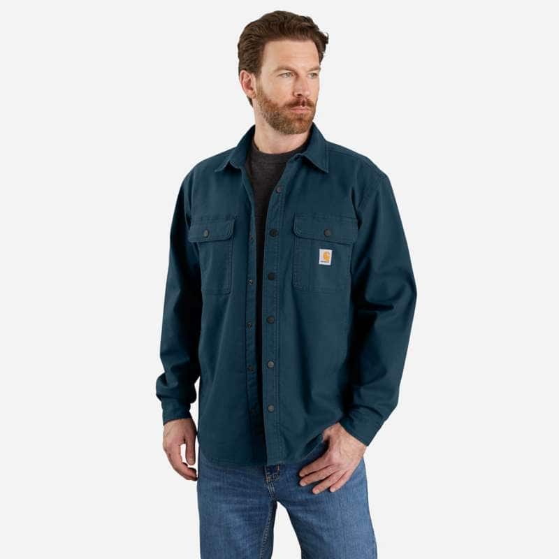 Carhartt Men's Rugged Flex Relaxed Fit Canvas Fleece-Lined Shirt Jacket - NIGHT BLUE H69