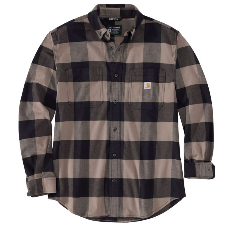 Carhartt Men's Rugged Flex Midweight Flannel Long-Sleeve Plaid Shirt - DRIFTWOOD DWD