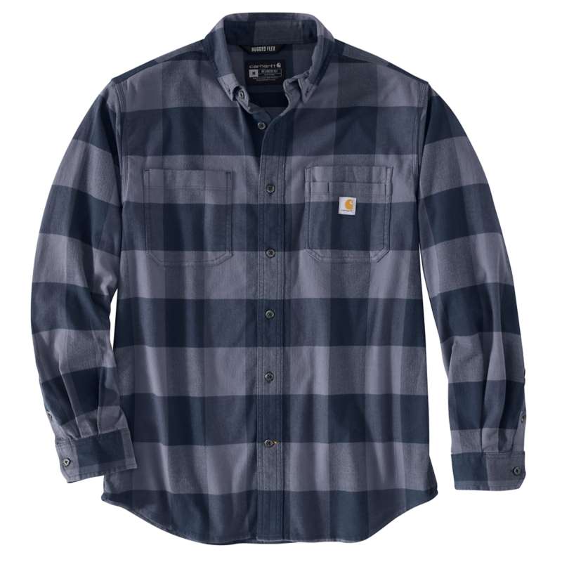 Carhartt Men's Rugged Flex Midweight Flannel Long-Sleeve Plaid Shirt - NAVY I26