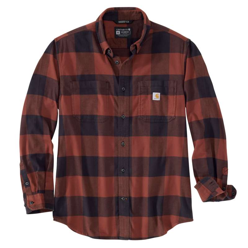 Carhartt Men's Rugged Flex Midweight Flannel Long-Sleeve Plaid Shirt - MINERAL RED R25