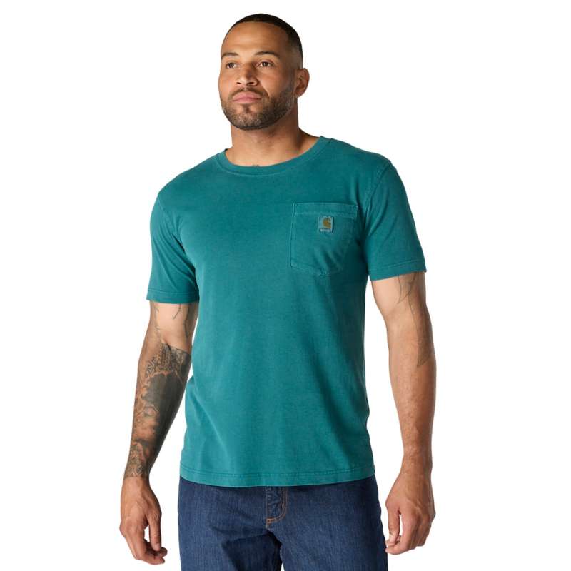 Carhartt Men's Relaxed Fit Midweight Short-Sleeve Garment Dyed Pocket T-Shirt - GREENSTONE GM1