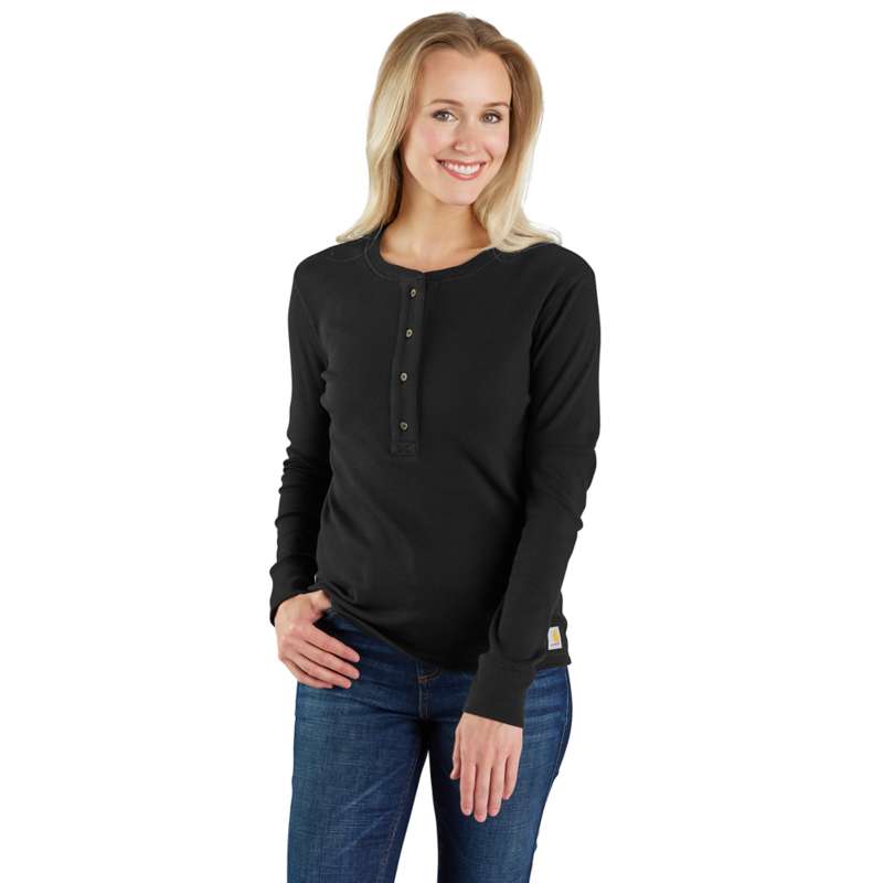 Carhartt Women's Tencel Fiber Series Relaxed Fit Long-Sleeve Ribbed Henley - BLACK N04