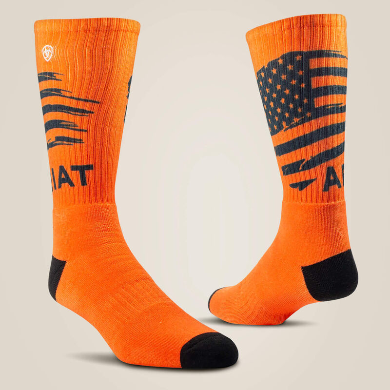 Ariat Men's Patriot Graphic Crew Work Sock 2 Pair Multi Color Pack