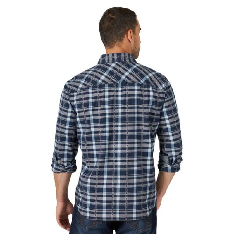 Wrangler Men's Retro Long Sleeve Western Button-Down Plaid Shirt Turquoise