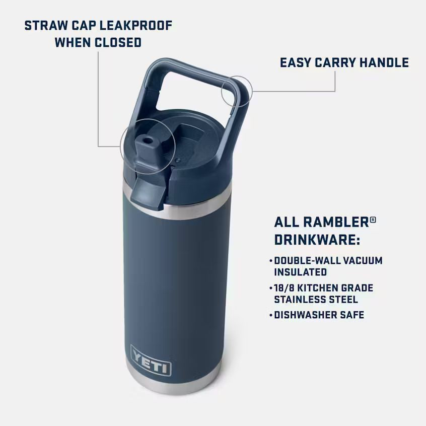 Yeti Rambler 18Oz Water Bottle with Straw Cap