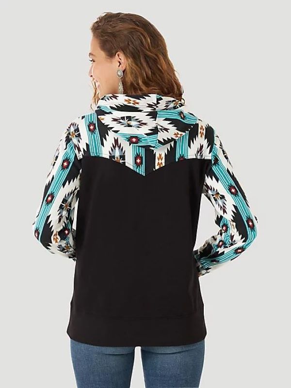 Wrangler Women's Retro Logo Southwestern Yoke Pullover Hoodie