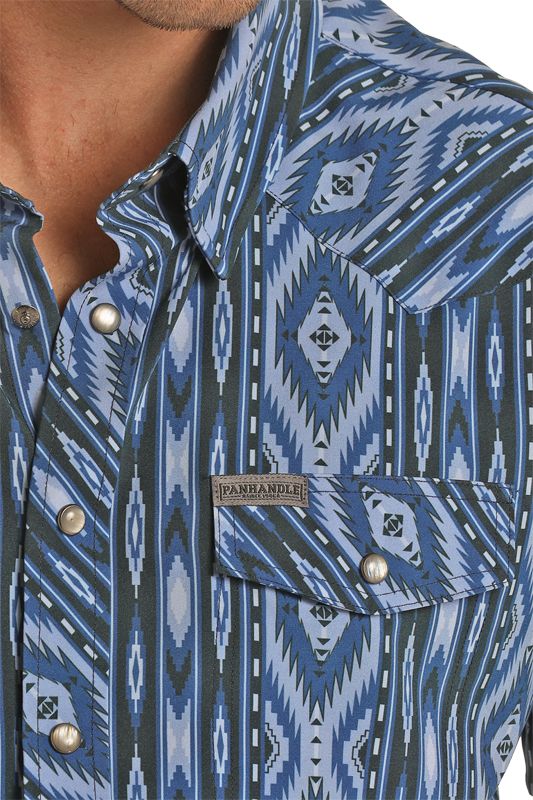 Panhandle Men's Short Sleeve Aztec Woven Snap Shirt