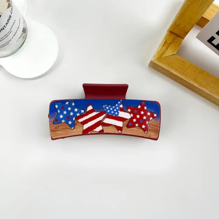 4“ Independence Day Us Patriotic Star Pattern Hair Clip
