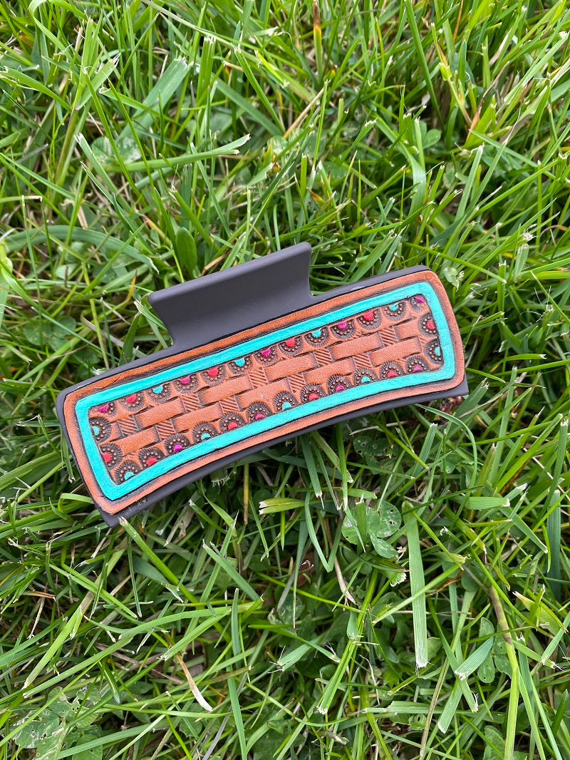 4" Leather Hand Tooled Claw Clips