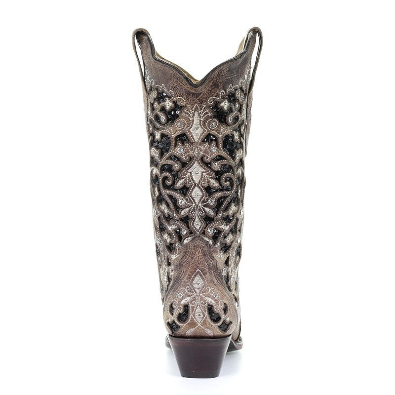 Corral Women's Floral Embroidered Glitter Inlay and Studs Boots
