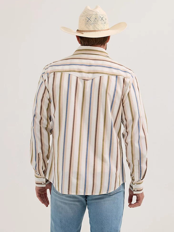 Wrangler Men's Retro Premium Brushpopper Stripe Western Snap Shirt