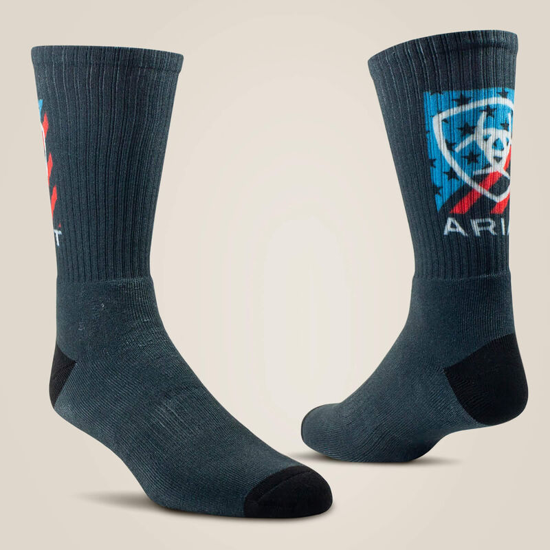 Ariat Men's Patriot Country Graphic Crew Sock 2 Pair Multi Color Pack