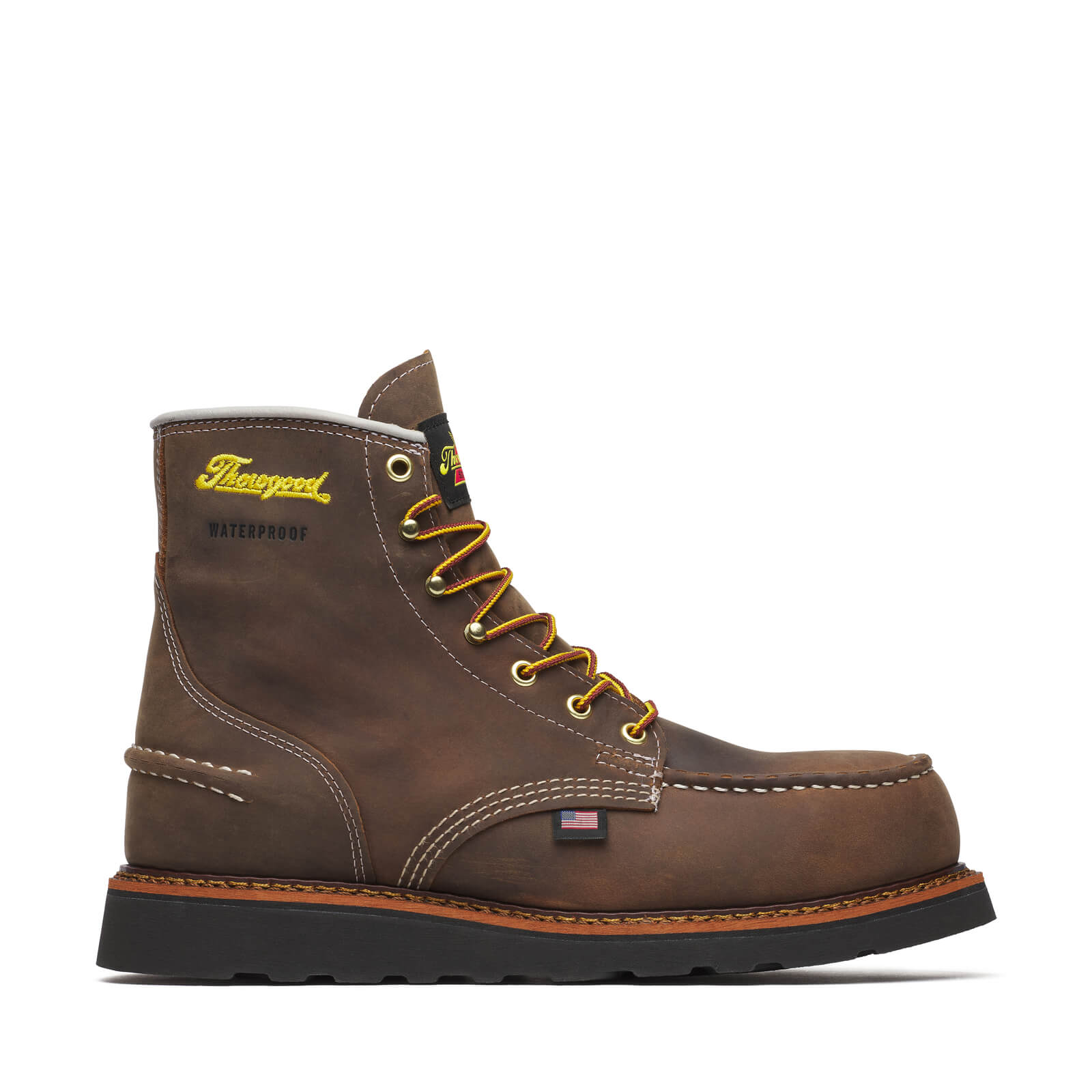 Thorogood Men's 1957 Series – WP 6" Crazy Horse Steel Moc Toe Black Wedge