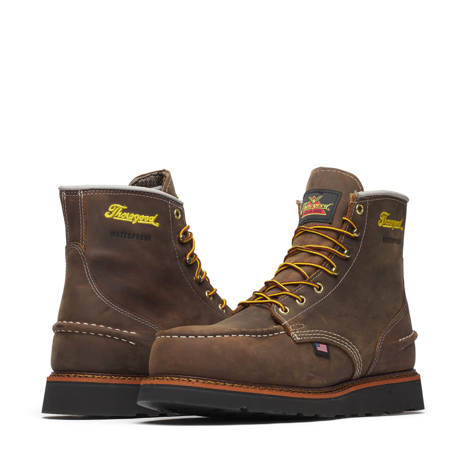 Thorogood Men's 1957 Series – WP 6" Crazy Horse Steel Moc Toe Black Wedge