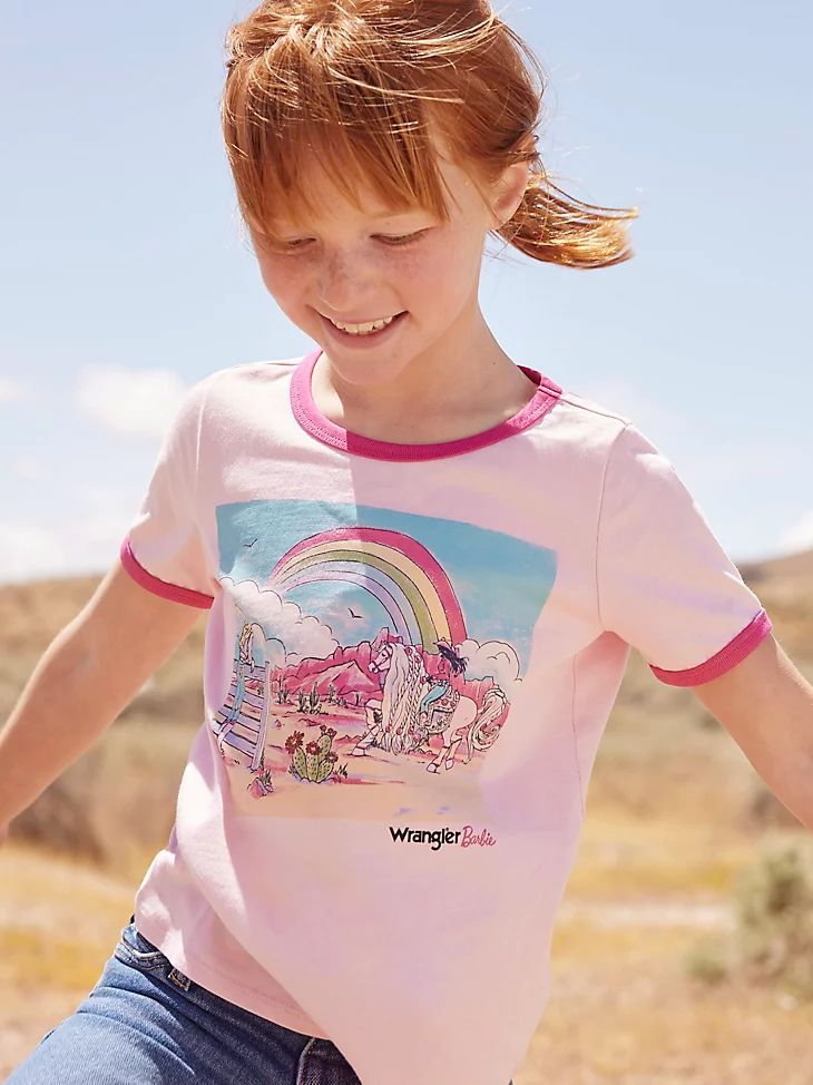 Wrangler Girls Barbie Rainbow Ringer Tee