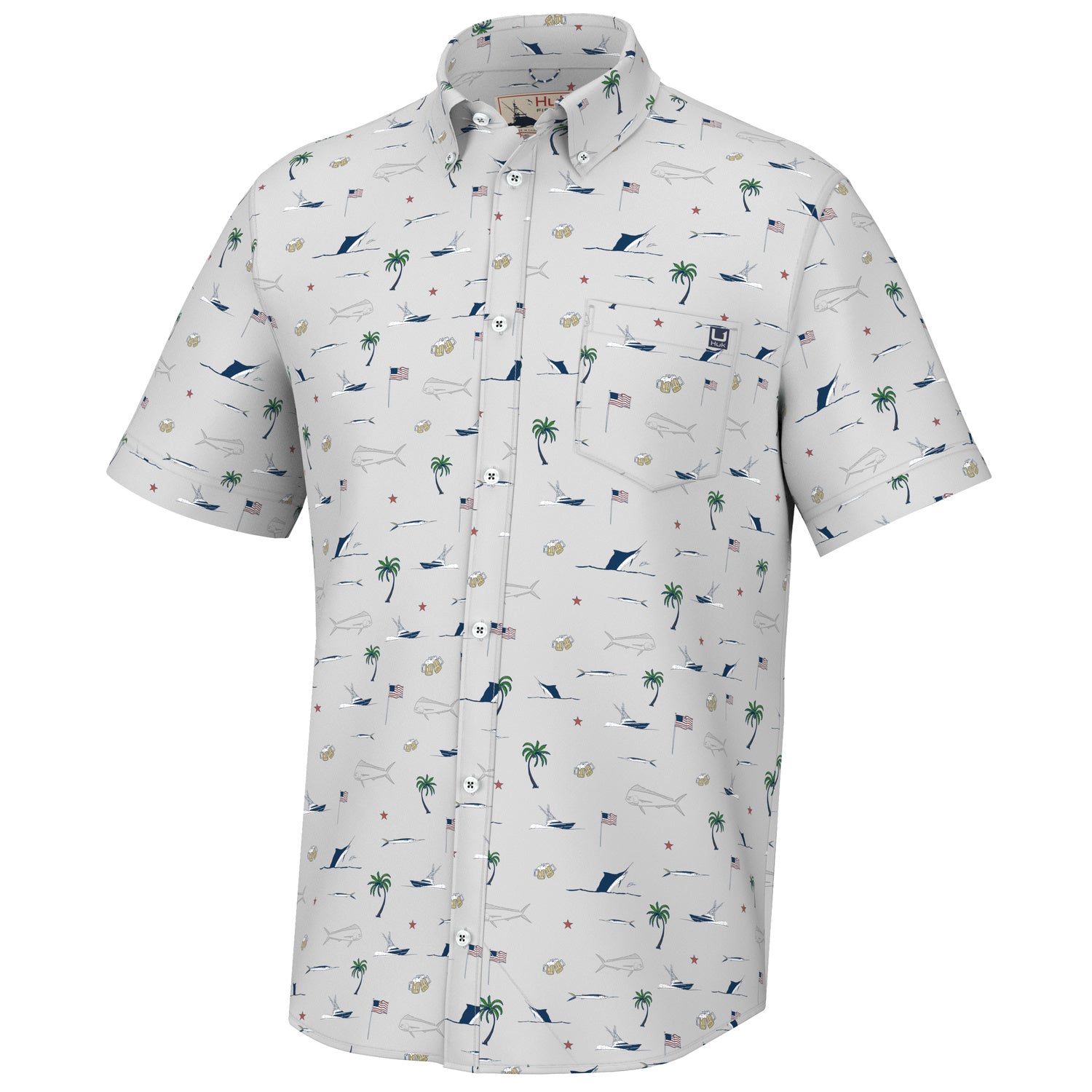 Huk Men's KC Kona Fish Beach Freedom Polo