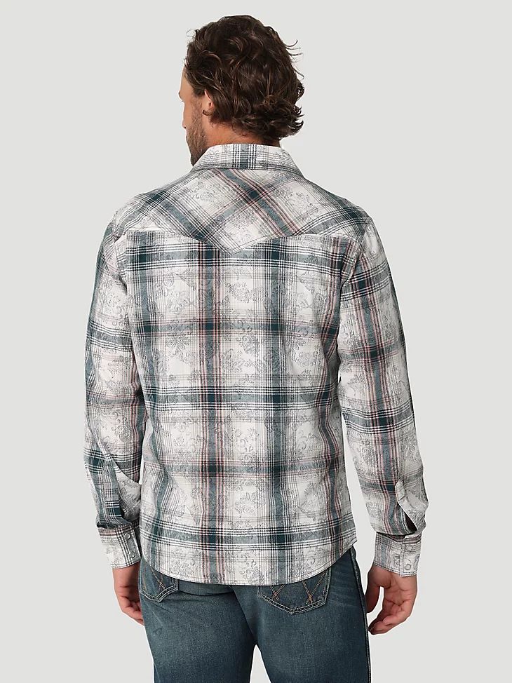 Wrangler Men's Retro Premium Long Sleeve Western Snap Overprint Shirt