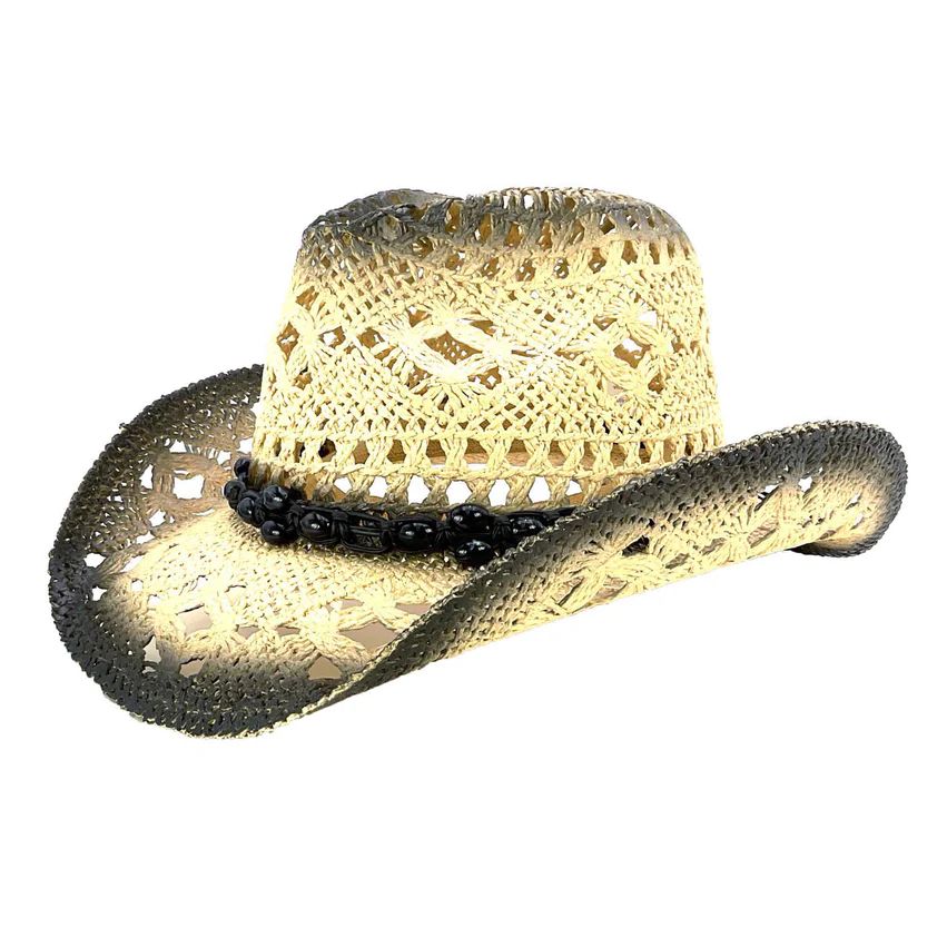 August Caps Women's Lightly Toasted Bead String Straw Hat