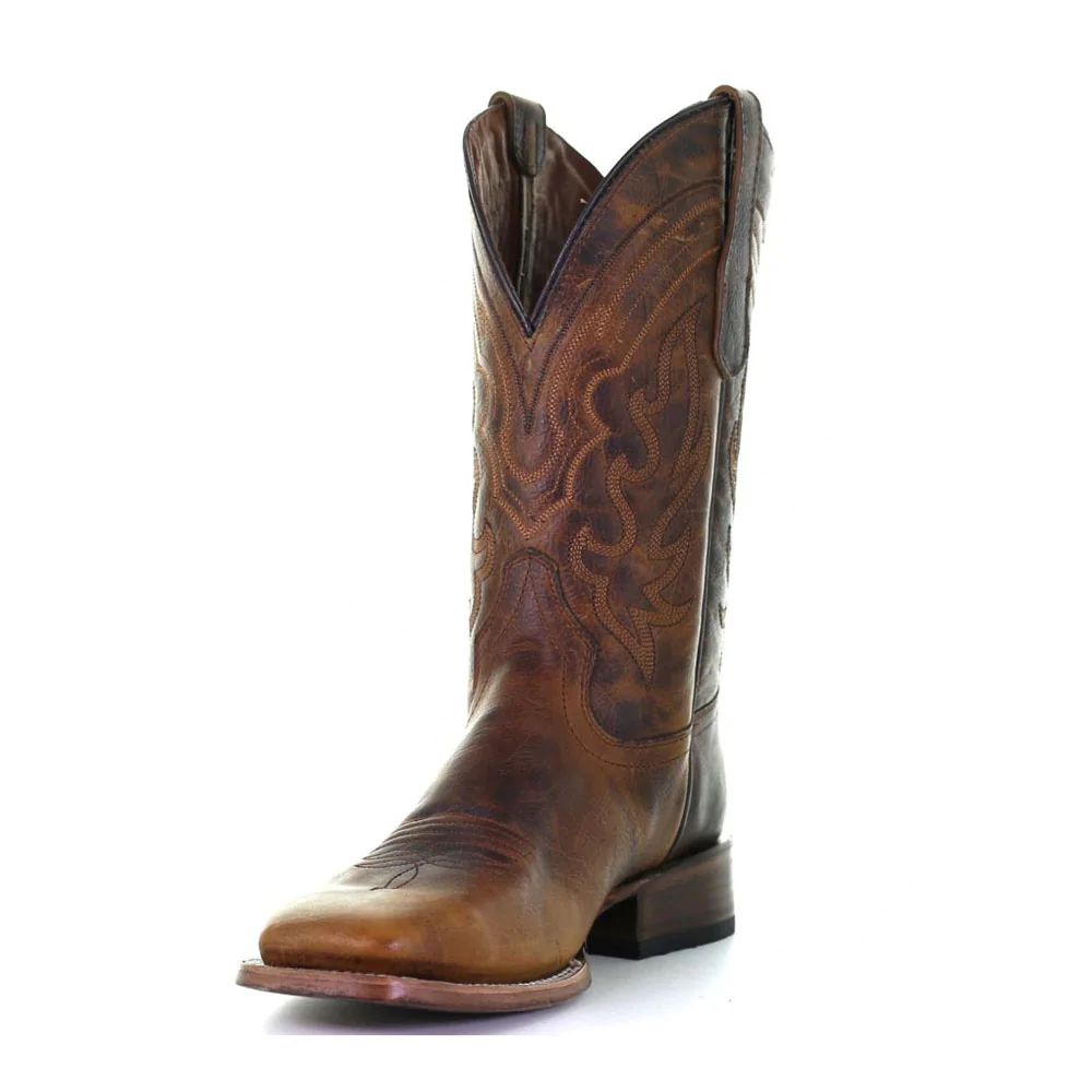 Corral Mens Brown Embroidery Wide Square Toe Cowboy Boots