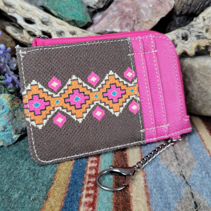 Wrangler Southwestern Art Print Mini Zip Card Case Hot Pink