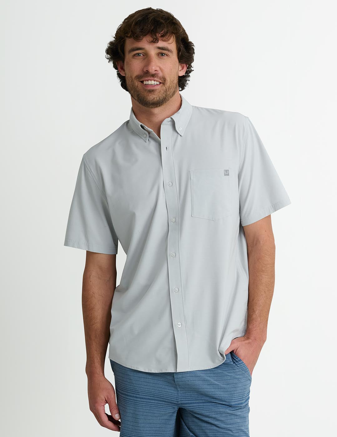 Huk Men's Kona Solid Short Sleeve Shirt - HARBOR MIST 034