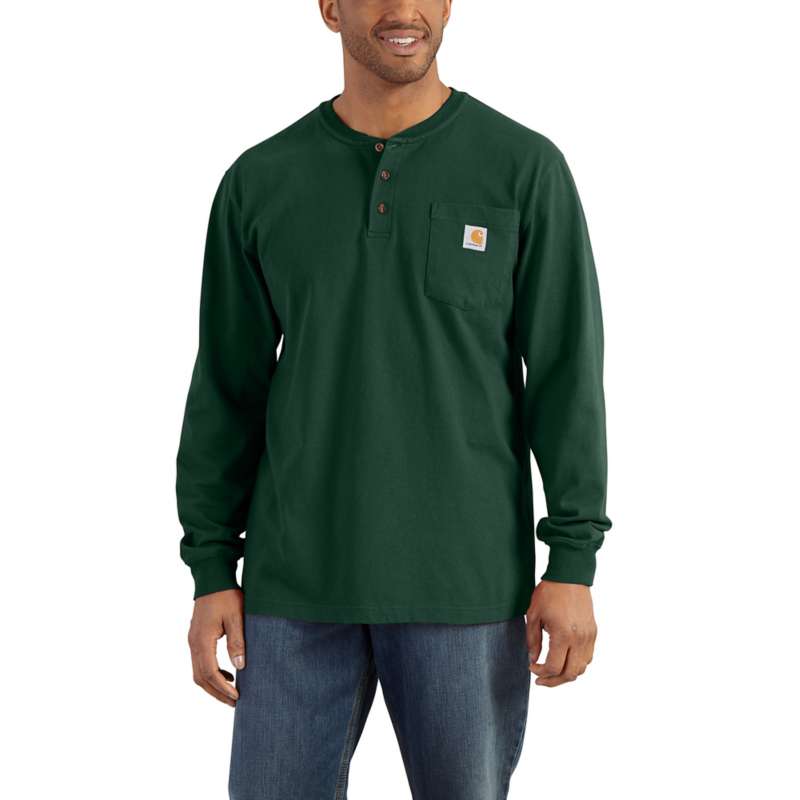 Carhartt Men's Workwear Long Sleeve Henley T-Shirt - GREEN HTG