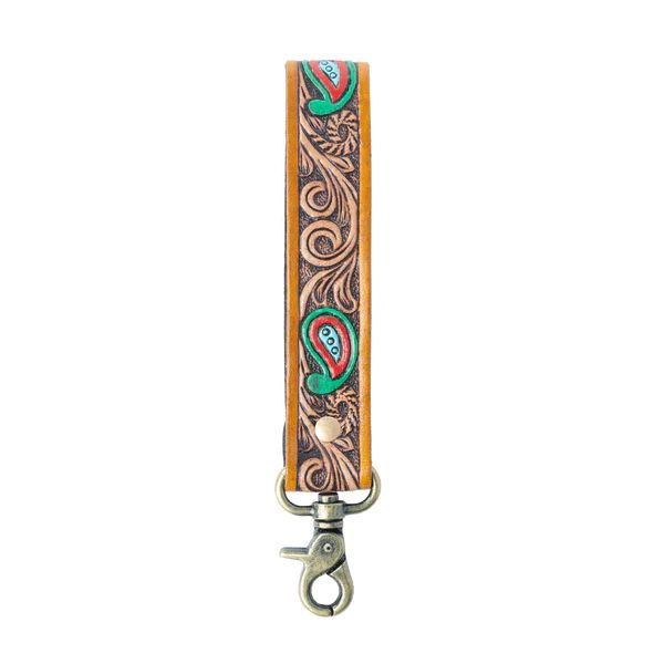 Myra Spirit Stone Handtooled Leather Keyfob