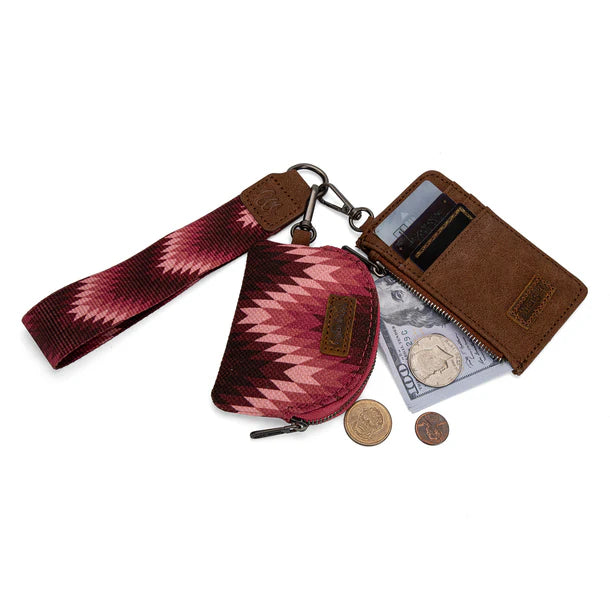 Wrangler Southwestern Art Print Dual Pouch Wristlet Dark Pink