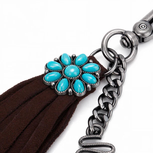 Wrangler Turquoise Fringe Suede Bag Charm - Coffee