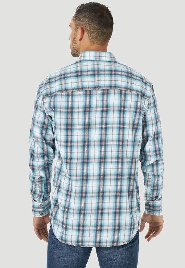 Wrangler Men's Retro Long Sleeve Western Button-Down Plaid Shirt Turquoise