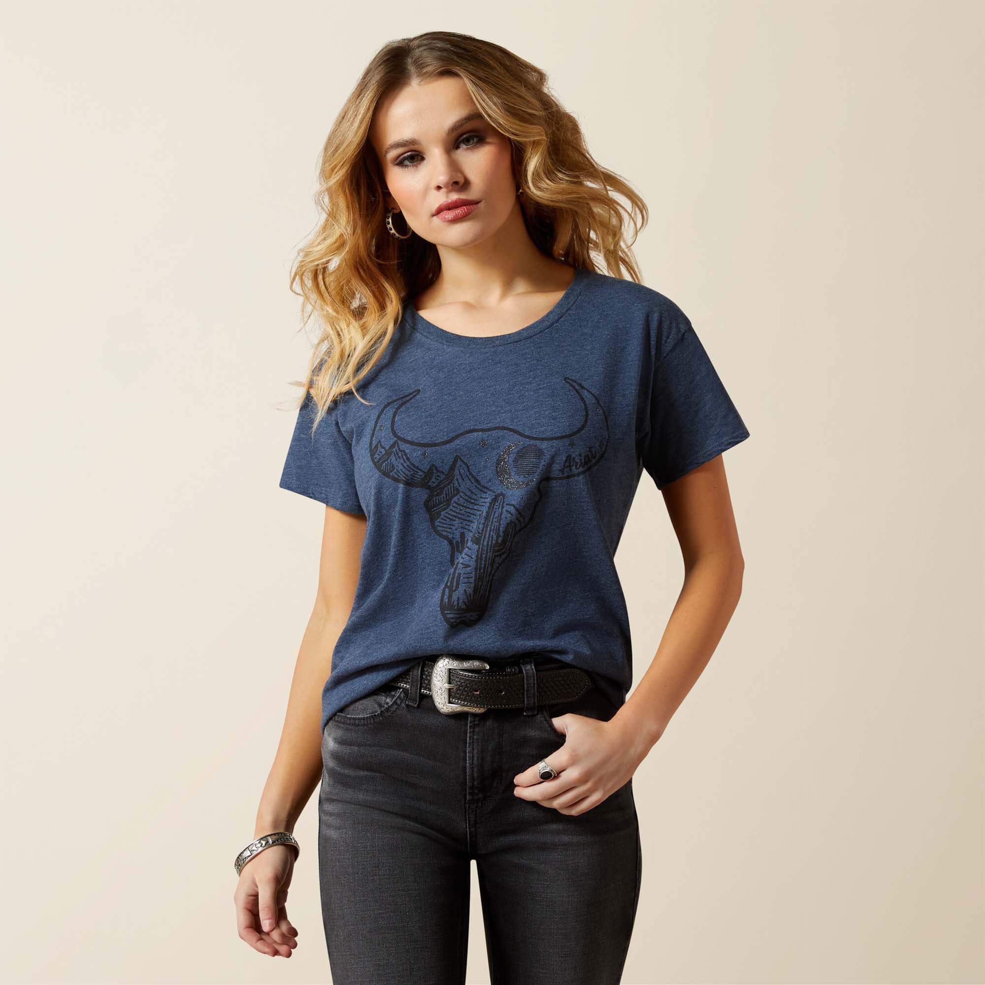 ARIAT BULL NIGHT SKY SS TSHIRT - NAVY HEATHER