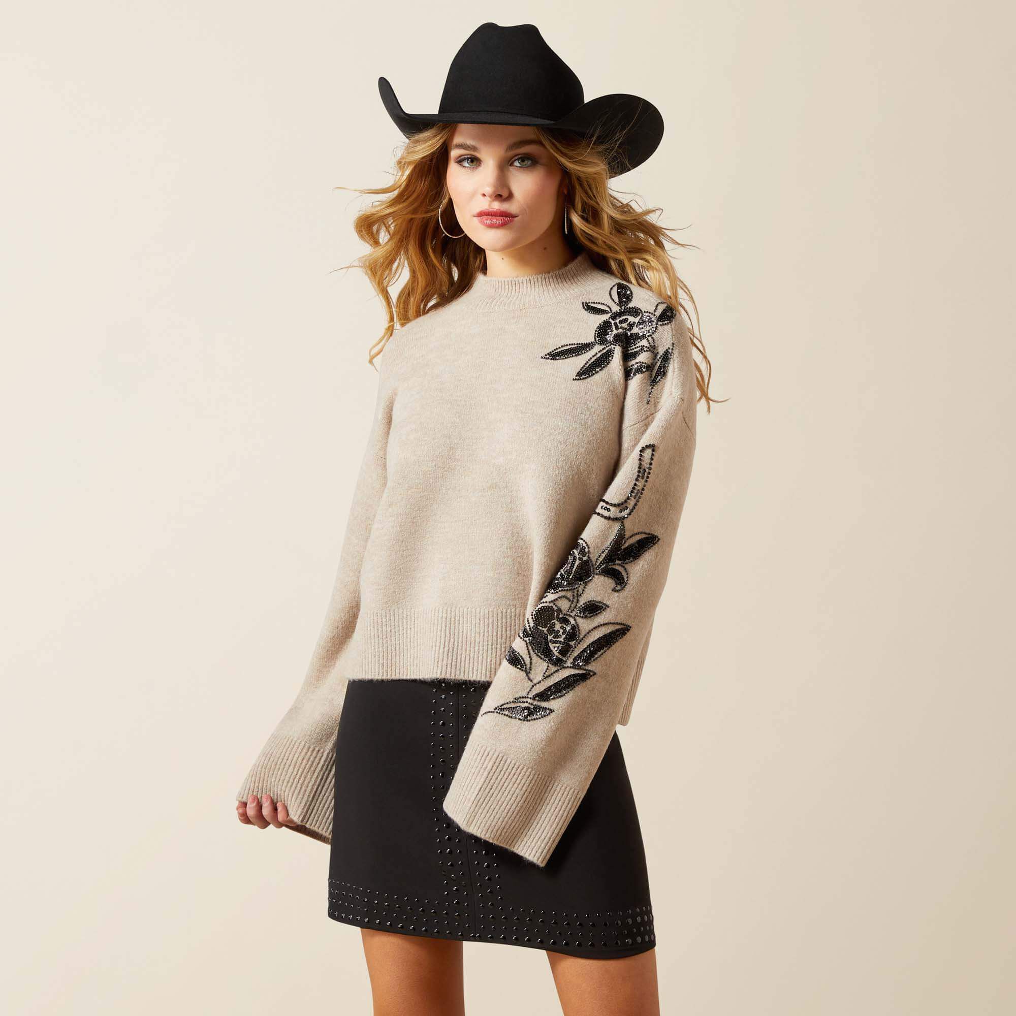 ARIAT ALL IN EMBELLISHED SWTR - OATMEAL HEATHER