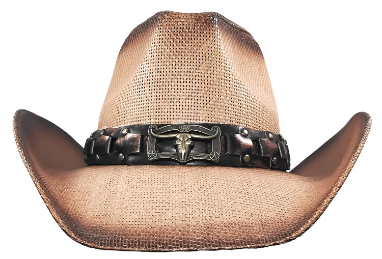 August Caps Golden Longhorn Belt Cowboy Straw Hat