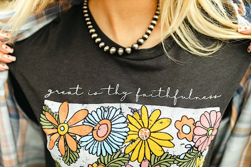 Texas True Threads Women's Floral Great Is Thy Faithfulness Tee