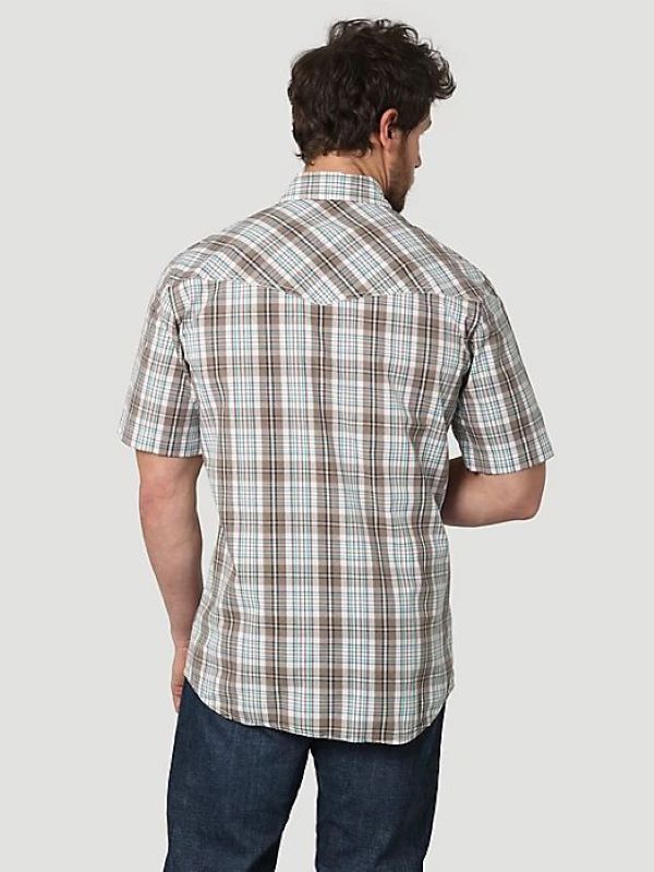 Wrangler Men's Short Sleeve Western Snap Two Pocket Plaid Shirt BIG & TALL