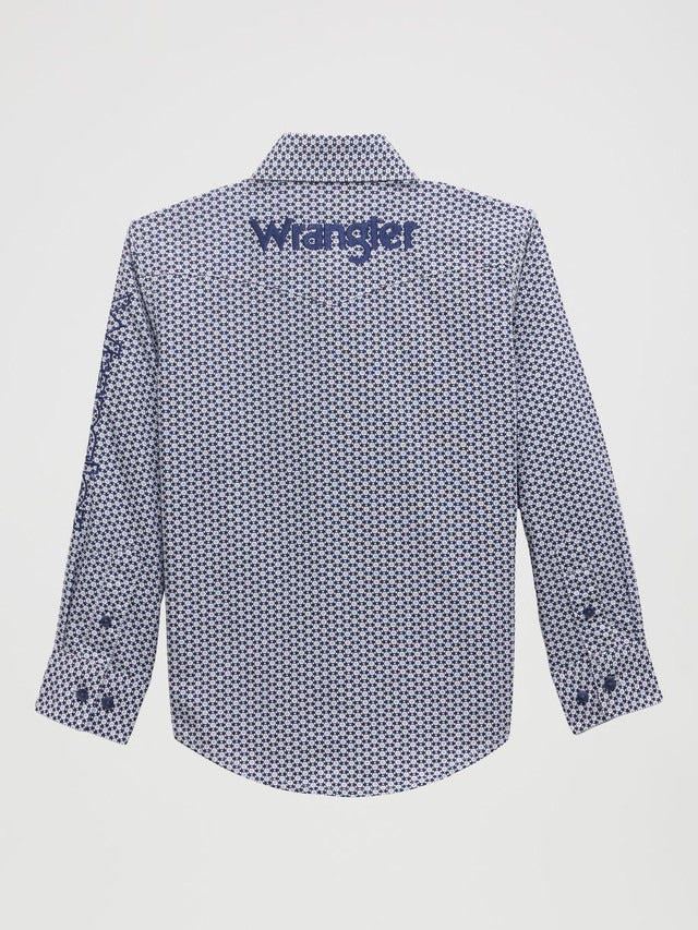 Wrangler Youth Logo Blue Geometric Print Long-Sleeve Western Shirt